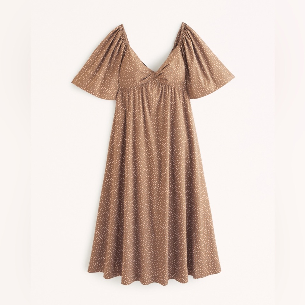 XL Tall - A&F midi brown with white polka dots dress - bow in back